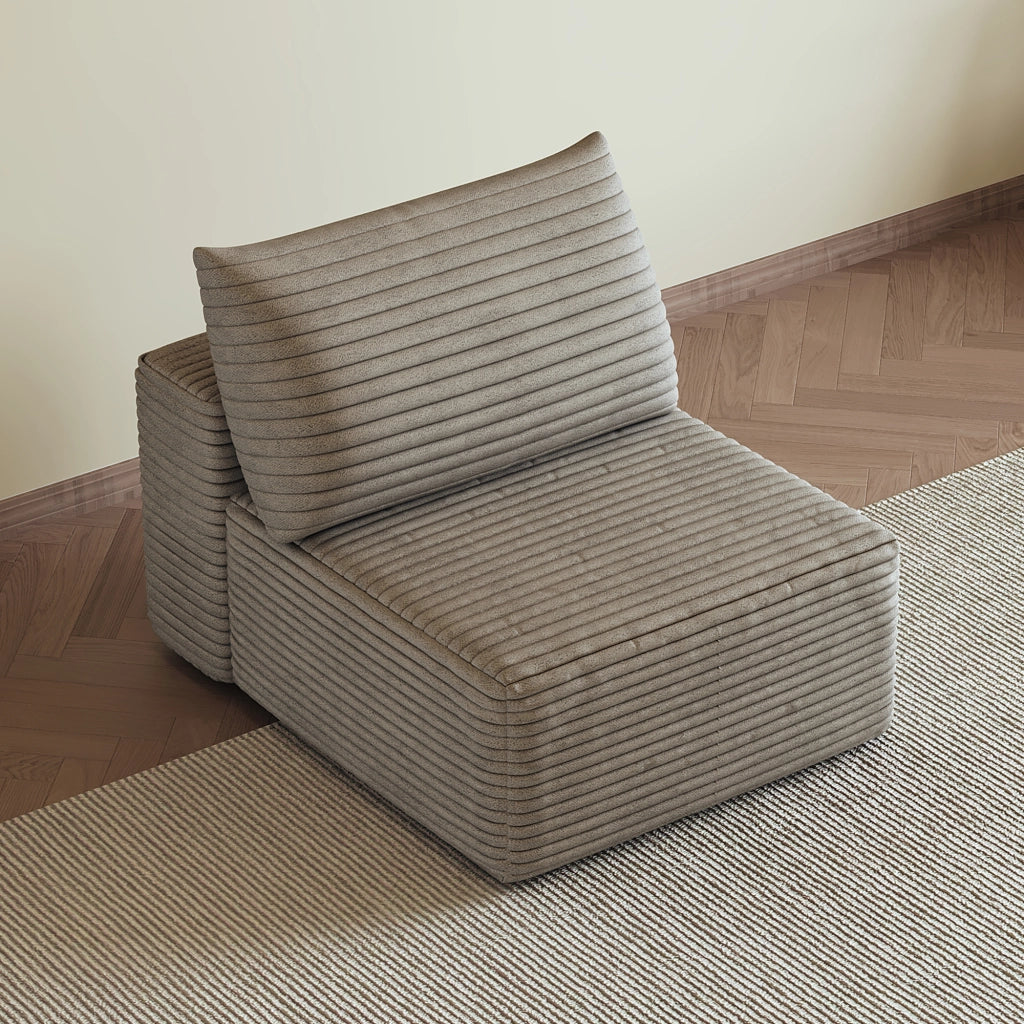 Chaise longue modulare con seduta ampia e senza montaggio per soggiorno in tessuto effetto velluto a coste - camel