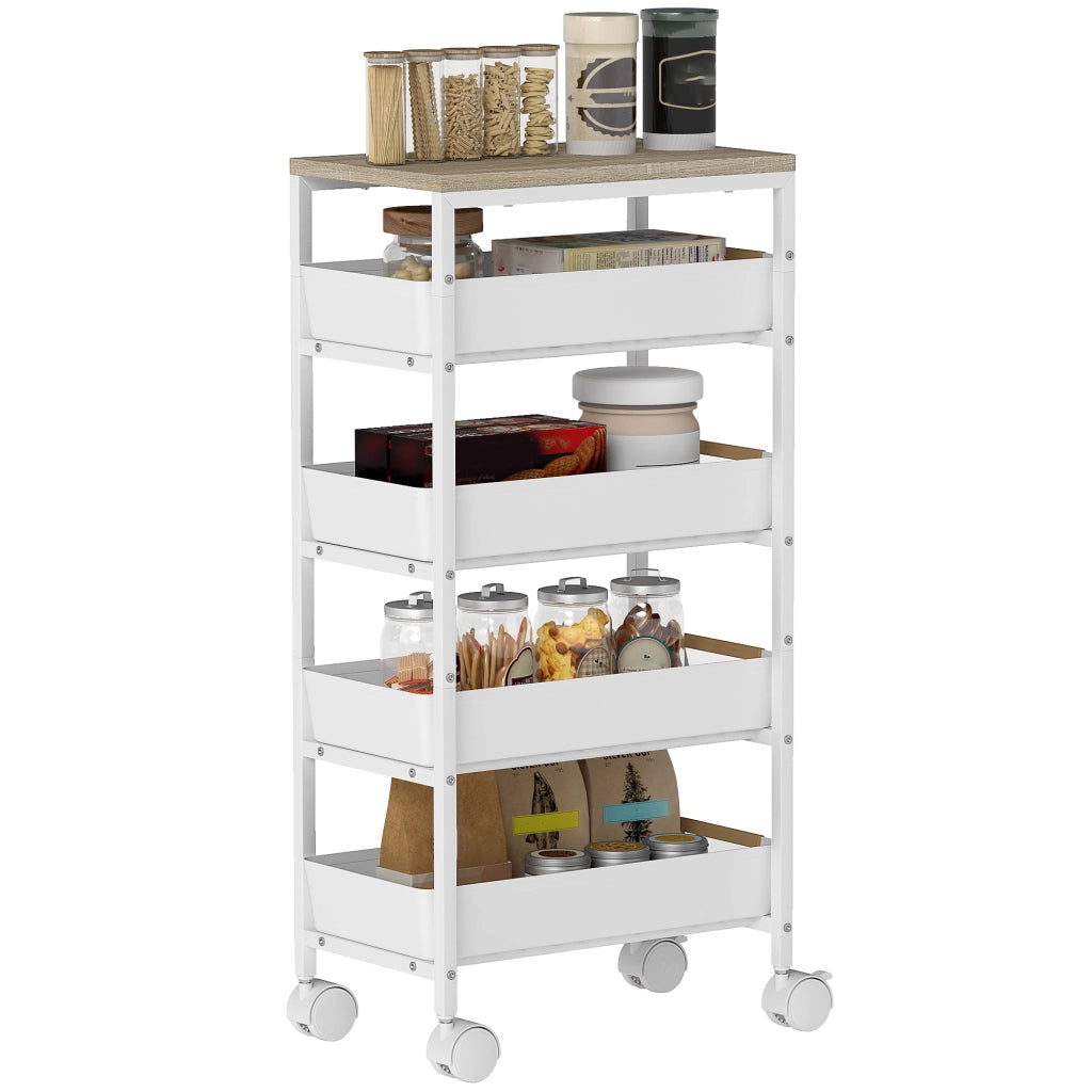 Carro da Cucina 5 Livelli ¨C zephmum ¨C Bianco Effetto Legno 39.5x24x82 cm
