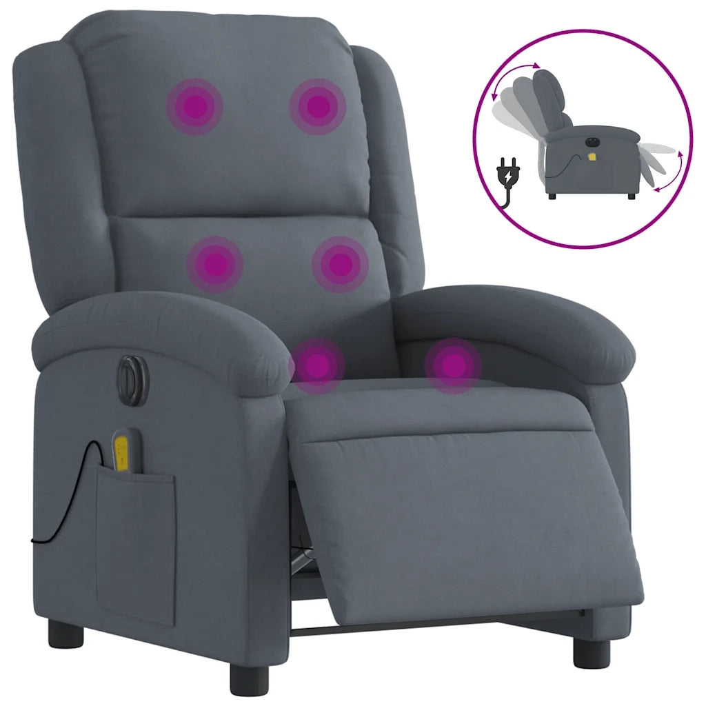 Poltrona Massaggiante Reclinante Elettrica Grigio Scuro Velluto 3204290