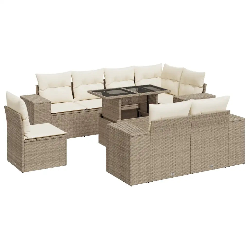 Set Divano da Giardino 9 pz con Cuscini Beige in Polyrattan 3326819
