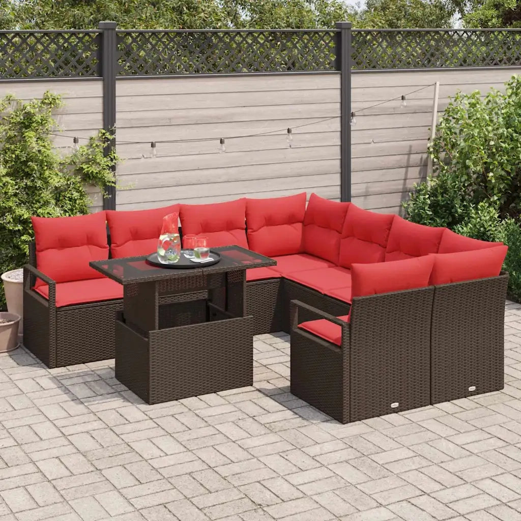 Set Divano da Giardino con cuscino 9 pcs Marrone Poly Rattan 3357537