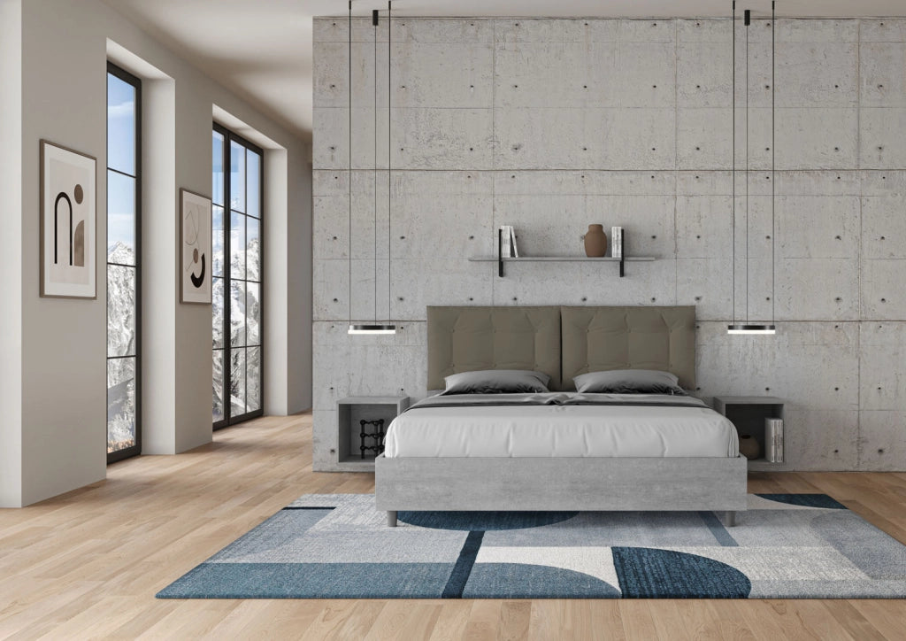BS COM Letto matrimoniale senza rete 160x200 cemento cuscini similpelle cappuccino