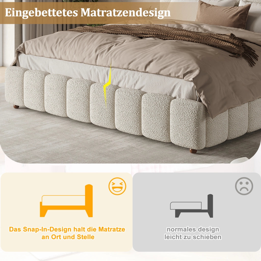 Letto matrimoniale in bouclé bianco 160x200 sollevamento idraulico doghe testiera