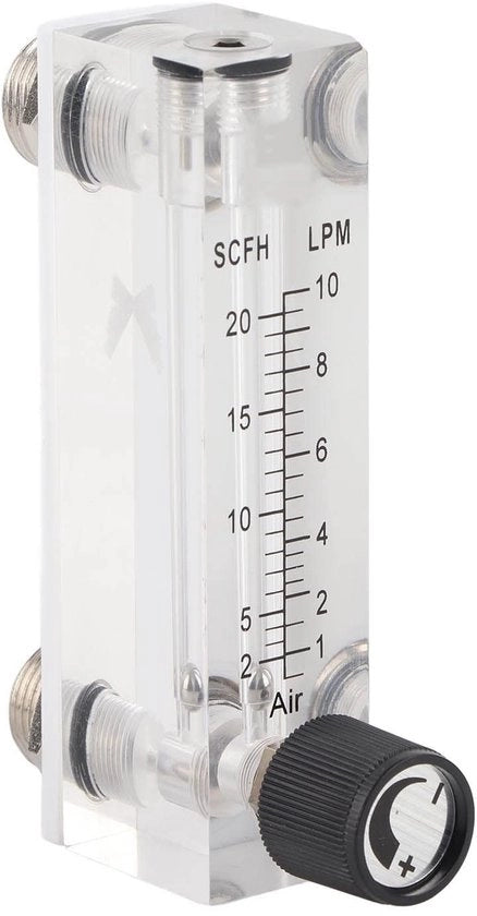 Misuratore di flusso del gas - Pannello rotante - Cassetta in acrilico - Portata di flusso da 1 a 10 LPM - Cavo in acciaio inossidabile - Valtor in acciaio inossidabile - Flussometro
