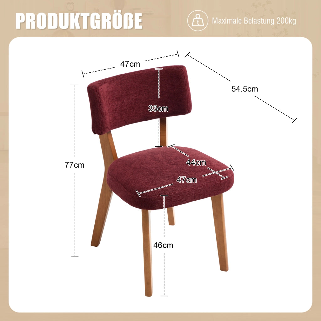 Sedia da pranzo Set di 2 con Schienale Ergonomico e Seduta Imbottita in Legno Rosso Vino 54.5 × 47 × 77 cm