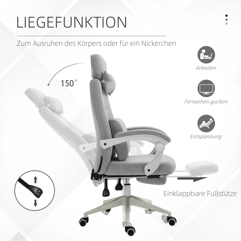 Sedia da ufficio, sedia da gaming, sedia con rotelle, ergonomica, poliestere, schiuma, pannello multistrato, 62 x 68 x 117-127 cm