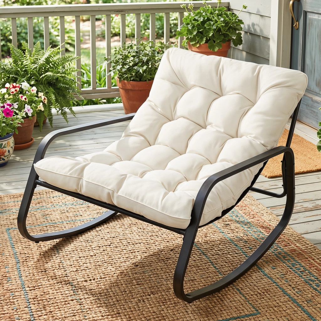 Sedia a dondolo con cuscino spesso e base antiscivolo, Poltrona relax imbottita portata 205 kg Beige