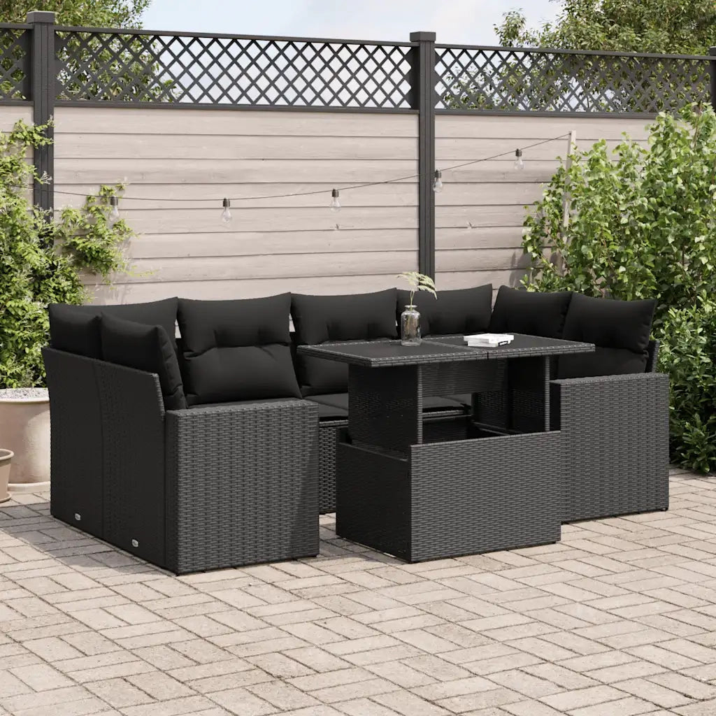 Set Divani da Giardino con Cuscini 7pz Nero Polyrattan 3326266