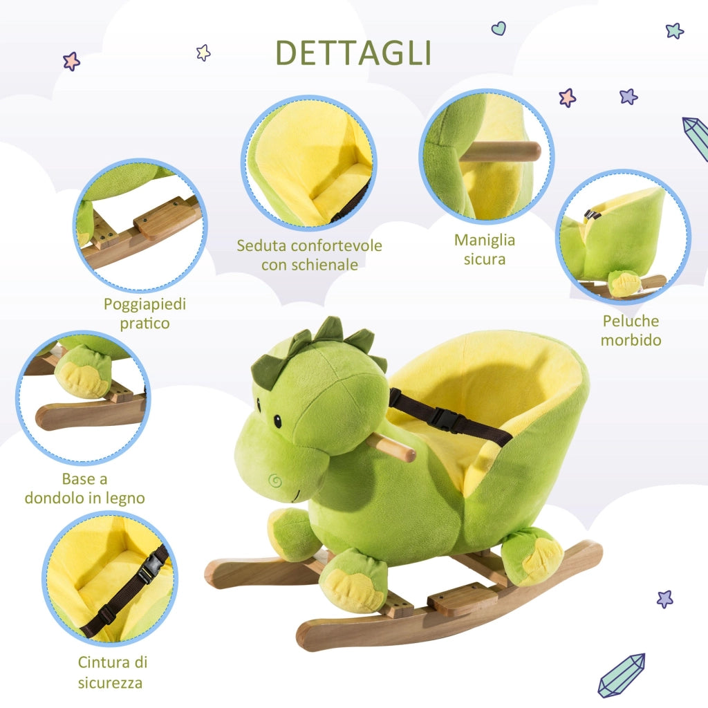 Drago a Dondolo per i Bambini in Legno Verde e Giallo