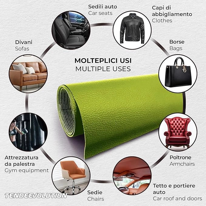 Ecopelle "Sierra" di Qualità, Colore Verde 14- Robusta, Elegante - Ideale per Auto, Moto, Arredamenti - Vendita al Mezzo Metro
