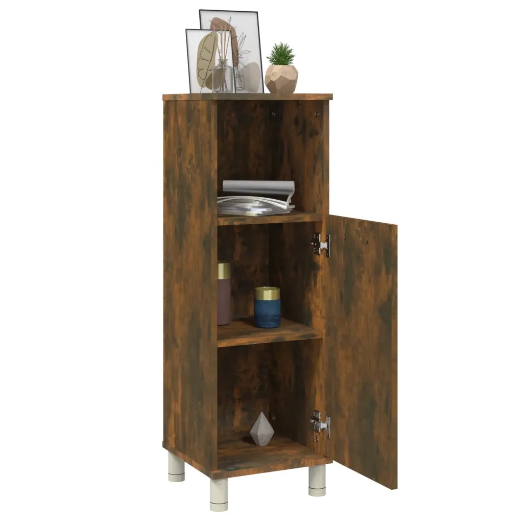 Armadietto Bagno Rovere Fumo 30x30x95 cm in Legno Multistrato 815606