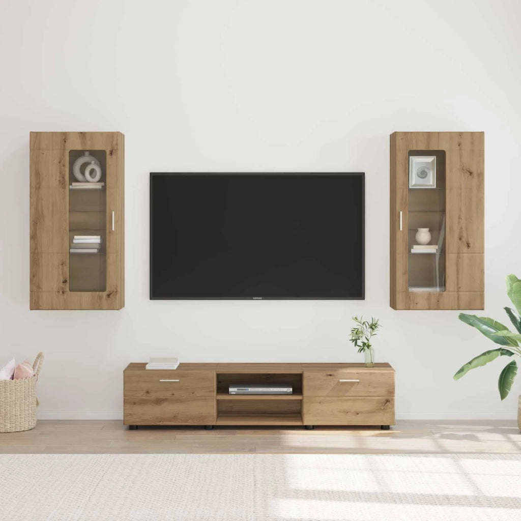 Set mobile TV FLORIN 3 pz | Armadietto TV | Mobile Porta TV Rovere artigianale Legno multistrato