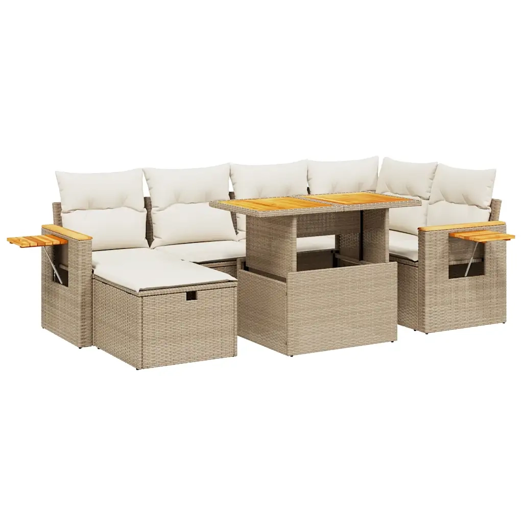 Set Divani da Giardino 7 pz con Cuscini Beige in Polyrattan 3276145