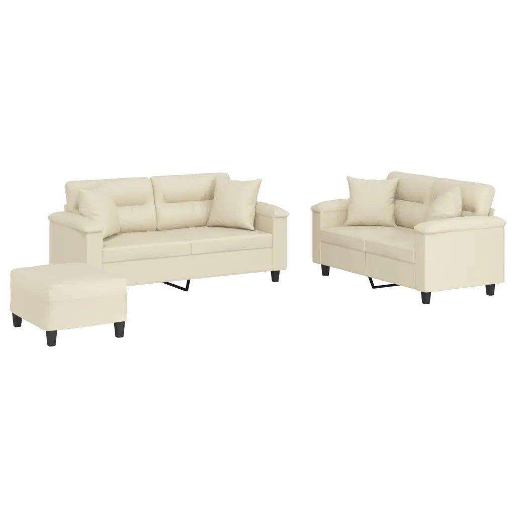 Set di Divani 3 pz con Cuscini Crema in Similpelle