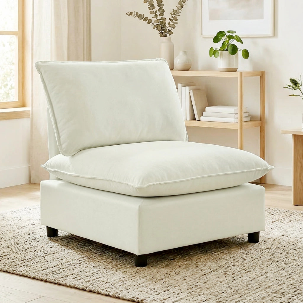 Poltrona moderna senza braccioli ¨C Xylo ¨C tessuto crema, seduta larga 146x85x78cm