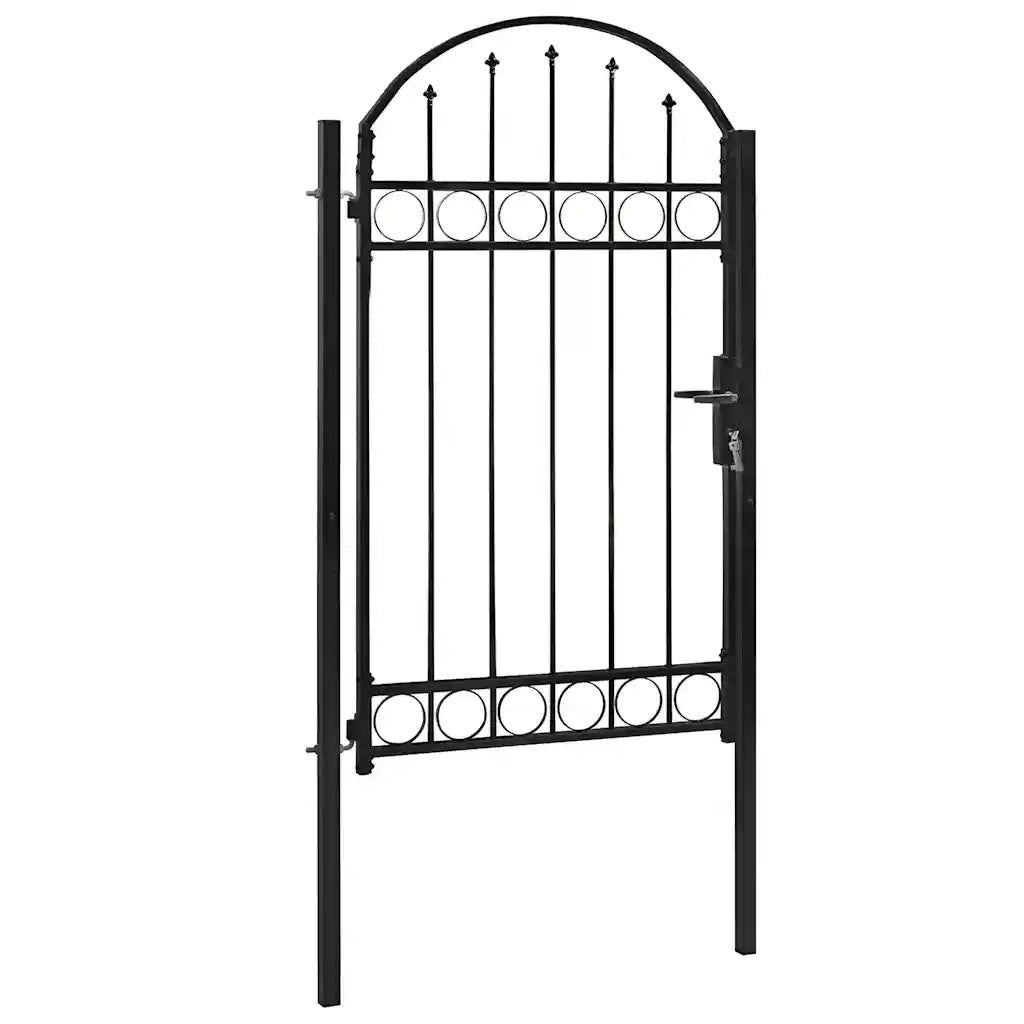 Cancello per recinzione Assen con parte superiore ad arco in acciaio 102x175 cm Nero 143087
