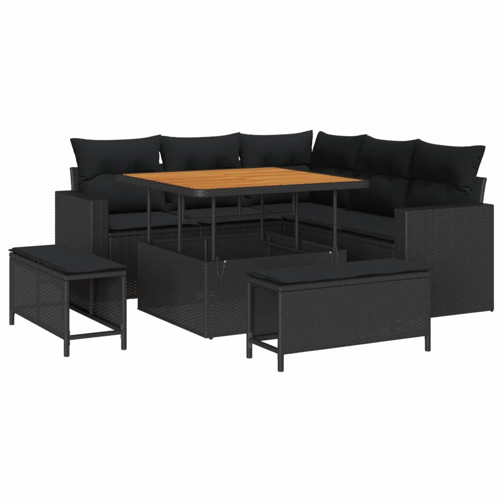 Set Divano da Giardino 8 pcs Nero polyrattan