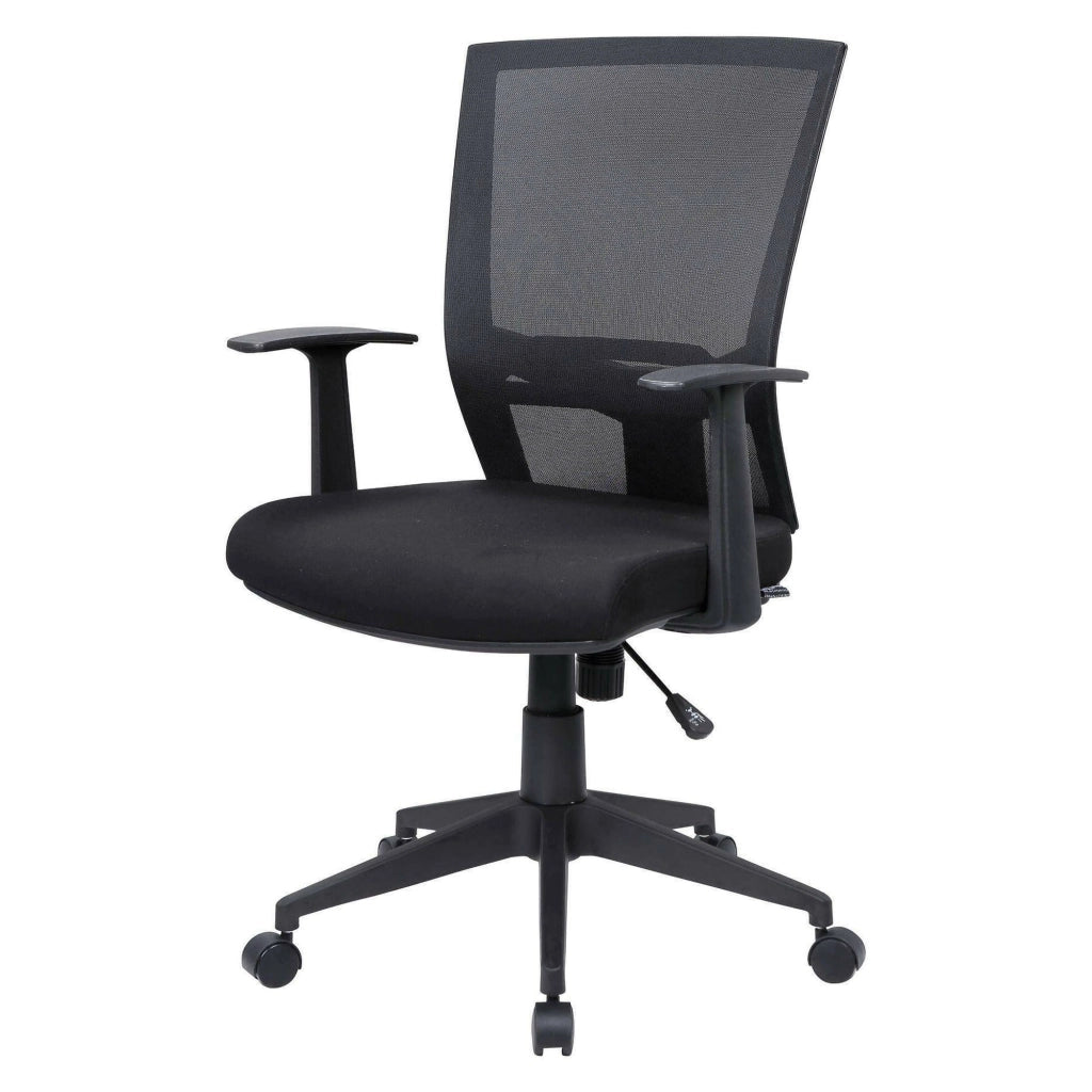 Sedia da ufficio Eulalia, Poltrona direzionale a rete con braccioli, Seduta ergonomica da ufficio, 59x64h96/106 cm, Nero