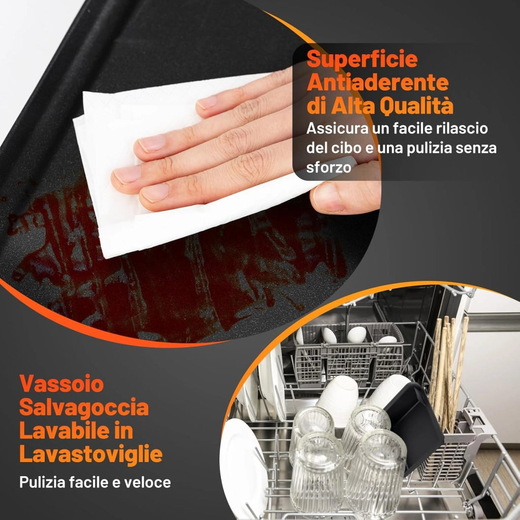 1800W Griglia Elettrica, Griglia Antiaderente da Banco con Temperatura Regolabile, Termostati e Vassoio di Sgocciolamento, per Interni e per Esterni (100 x 22 cm)