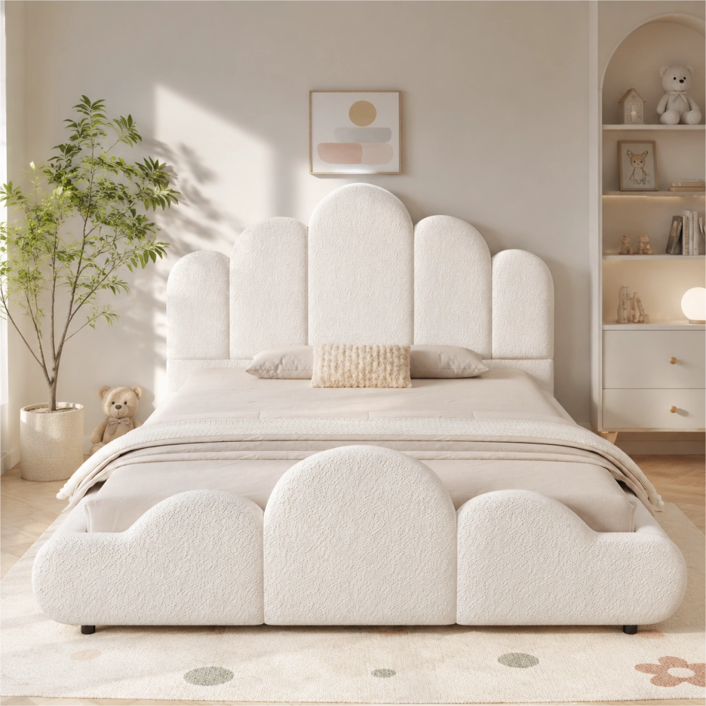 LETTO imbottito 140x200 cm bouclé beige