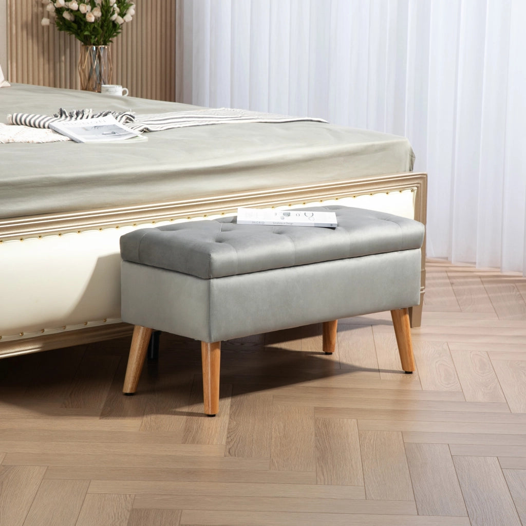 Cassettiera in tessuto effetto velluto con piedi in legno ¨C zephmum ¨C grigio 80x35x42 cm