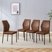 Sedie da pranzo set da 4 in tessuto tecnico con schienale a righe verticali e gambe in metallo nero marrone
