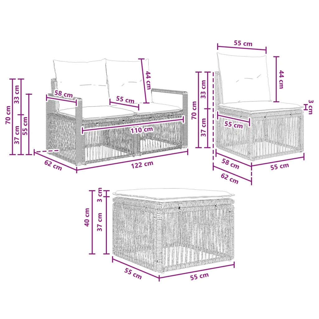 Set Divano da Giardino 4 pz Nero polyrattan 3435691