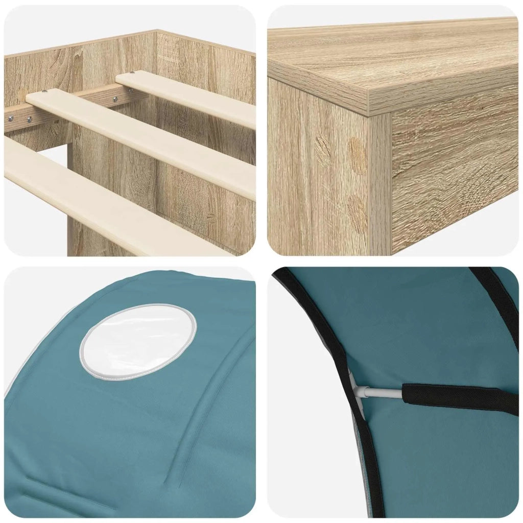 Letto con Tunnel 3 pz Rovere Artigianale e Blu Chiaro 3423660