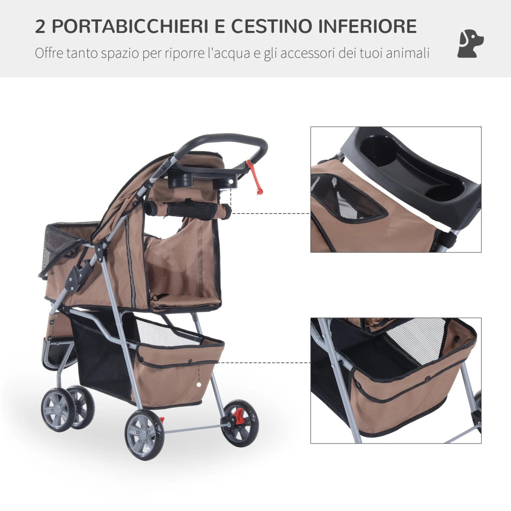 Passeggino per Cani Caffè 75x45x97 cm