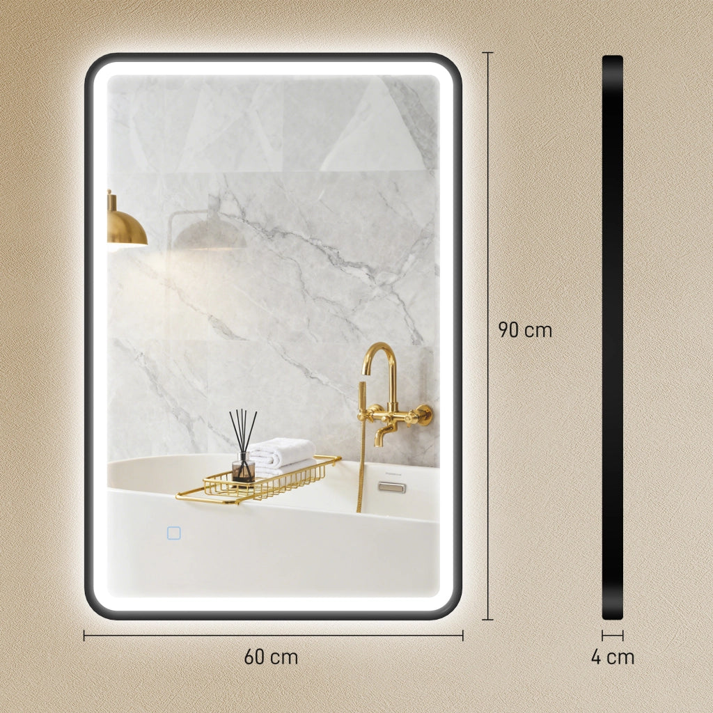 Specchio bagno LED 90x60cm ¨C Xylo ¨C illuminazione parete anti-appannamento 3 colori dimmerabile nero
