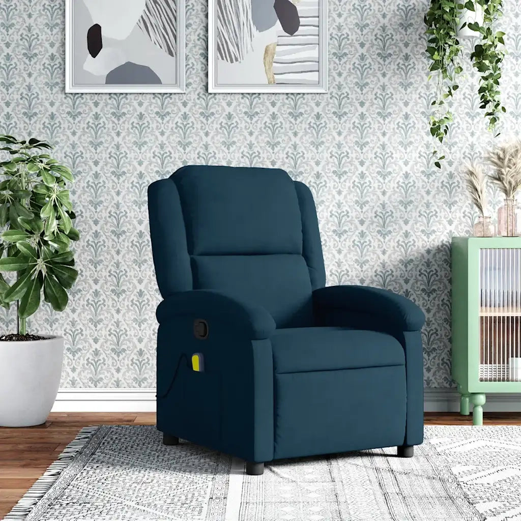 Poltrona Massaggiante Reclinabile Blu in Velluto 371818
