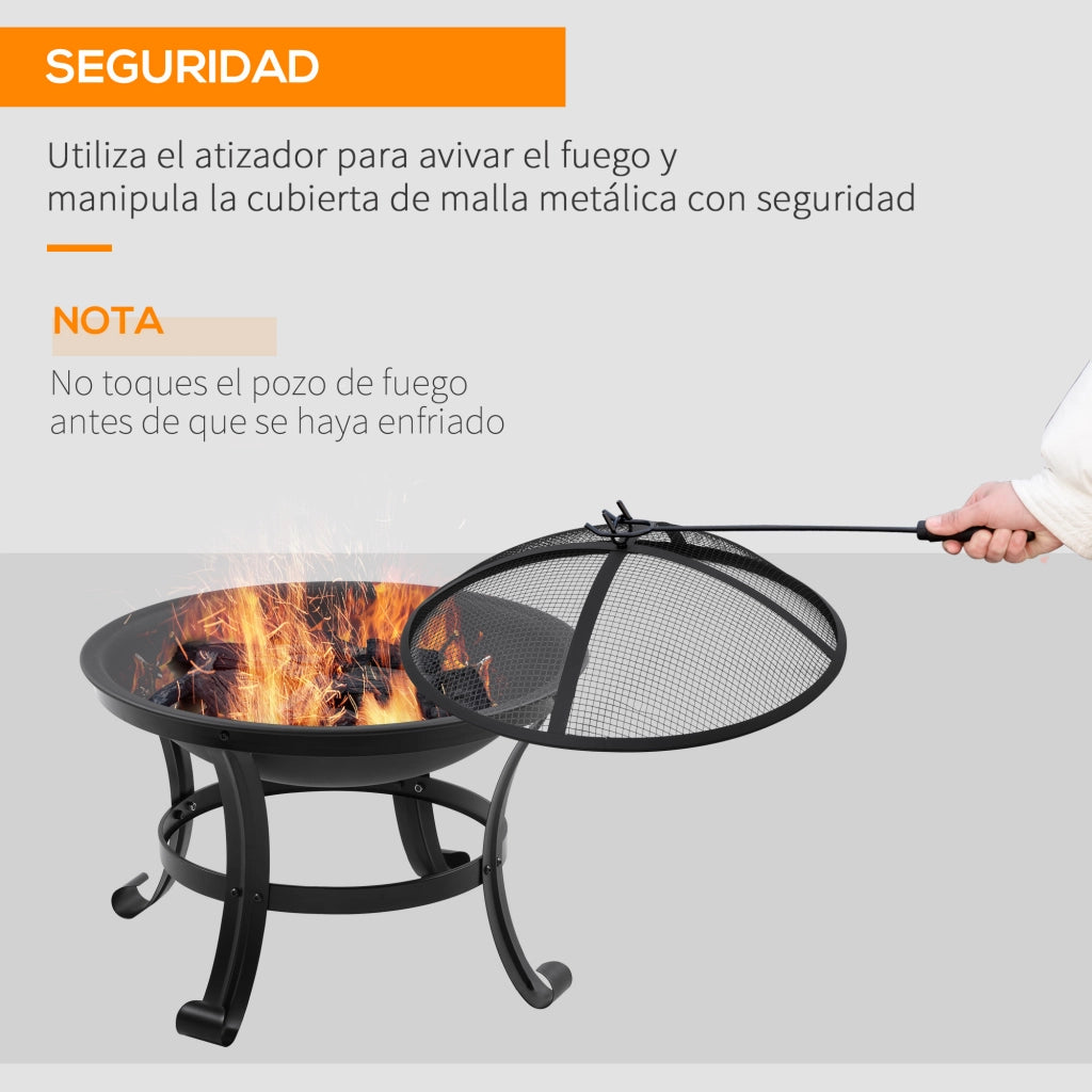 Brasero da esterno con protezione scintille e attizzatoio ¨C zephmum ¨C nero ?55x50 cm