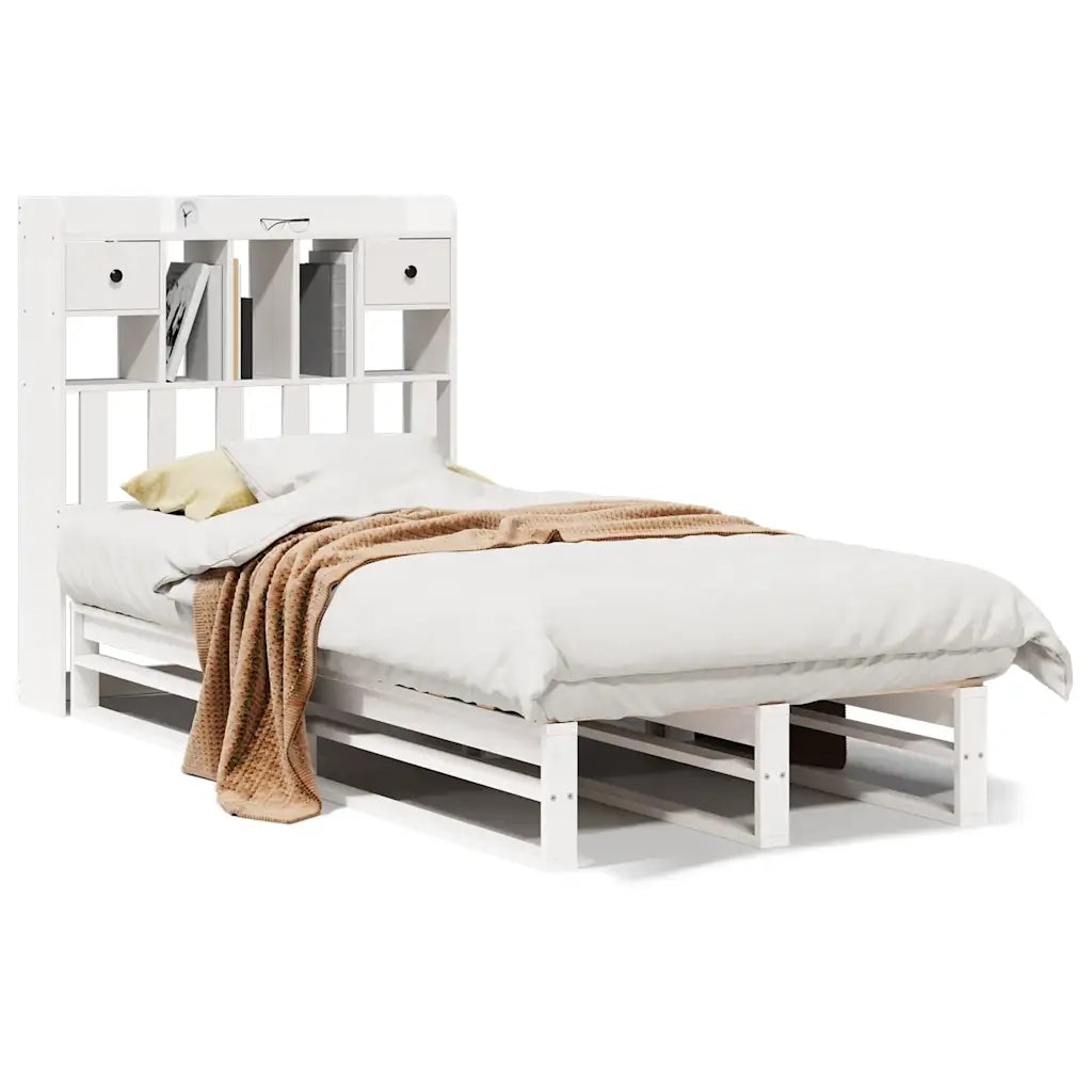 Letto Libreria senza Materasso Bianca 90x200 cm Legno di Pino 3323951