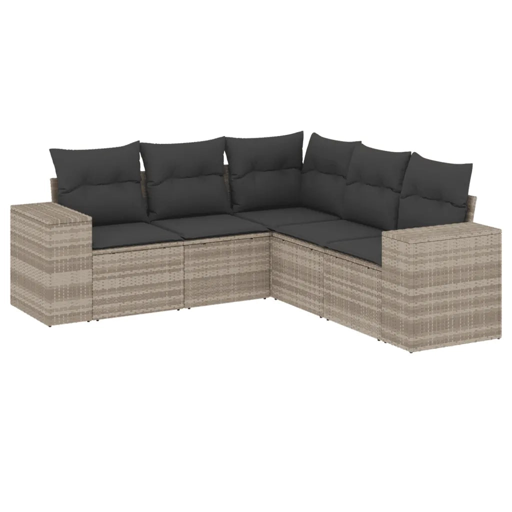 Set Divano da Giardino 5pz con Cuscini Grigio Chiaro Polyrattan