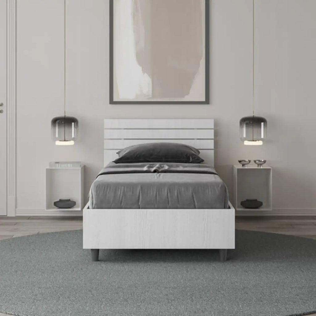 Letto singolo con rete 80x200 testata dritta con doghe bianco frassino Ankel