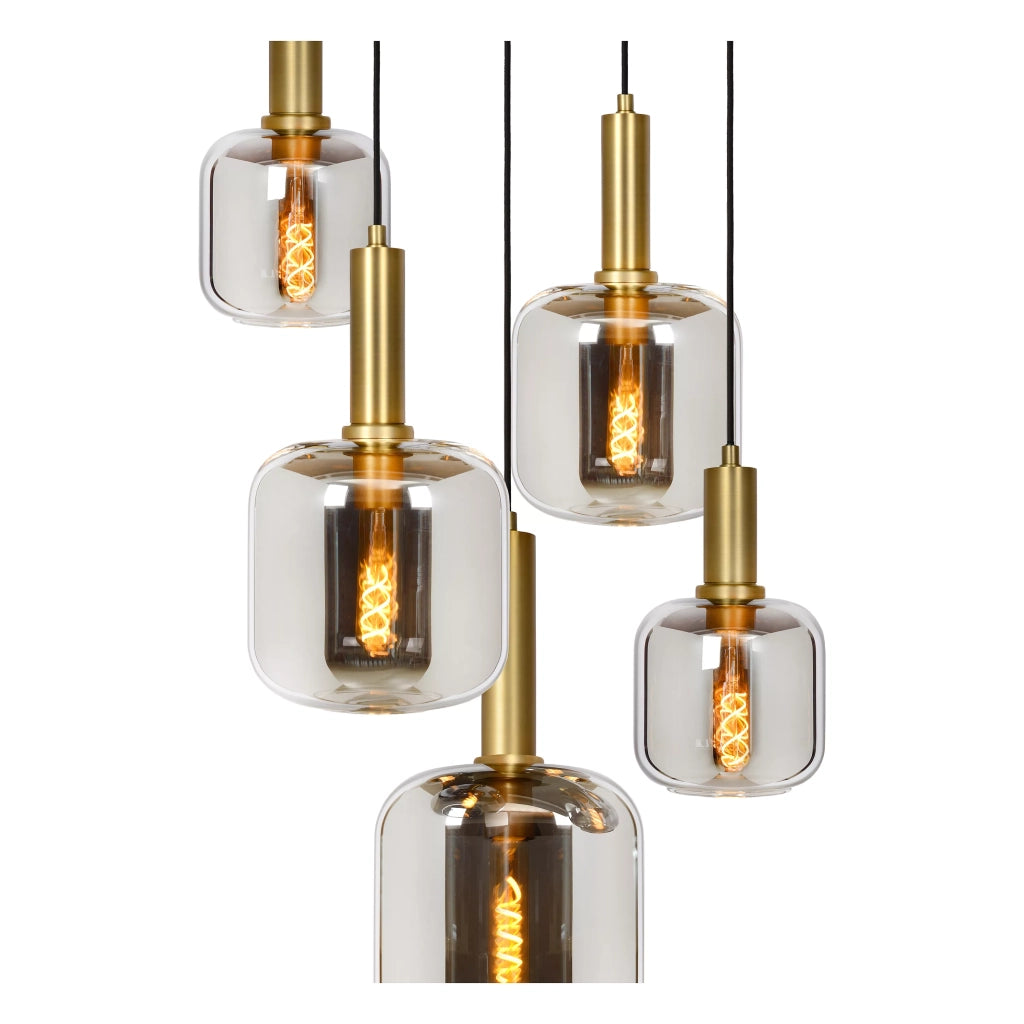 Lampadario Joanet Lucide 5xE27 vetro fumé ottone Ø71cm