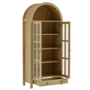Vetrina ad Arco con 1 Cassetto e Ripiani per Soggiorno in MDF 75×35×170.5 cm Naturale