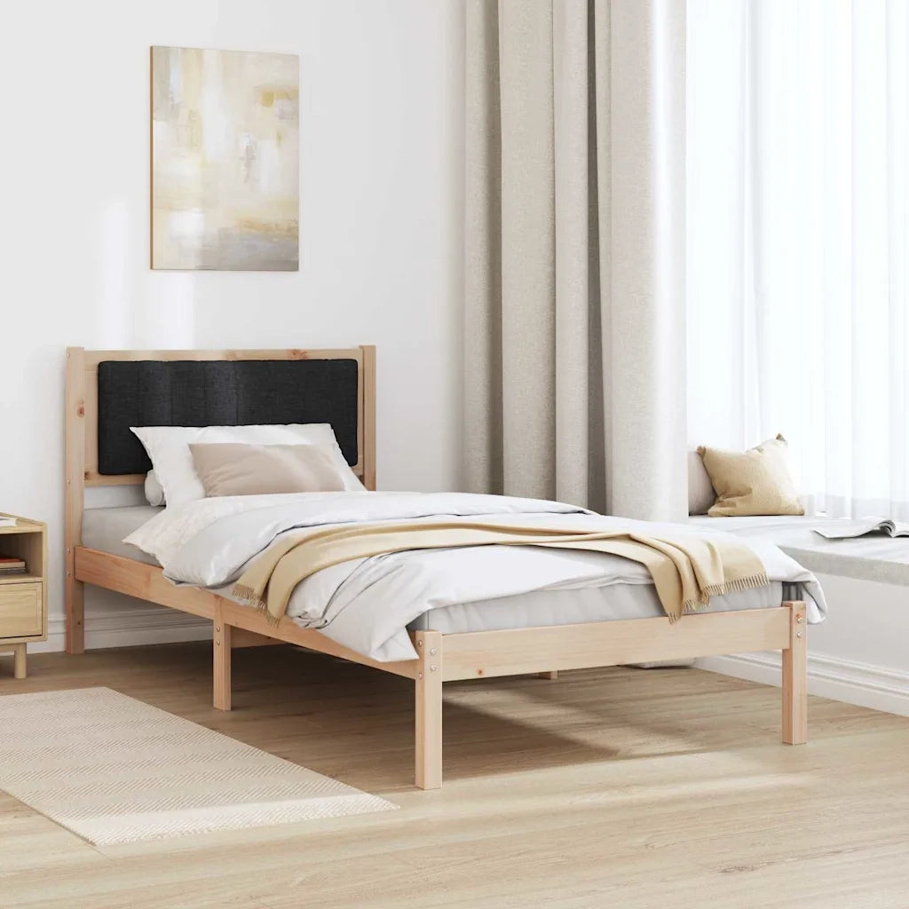 Letto singolo | Letto per adulti | Letto con Testiera Rivestita Nero 90 x 190 cm Pino massello