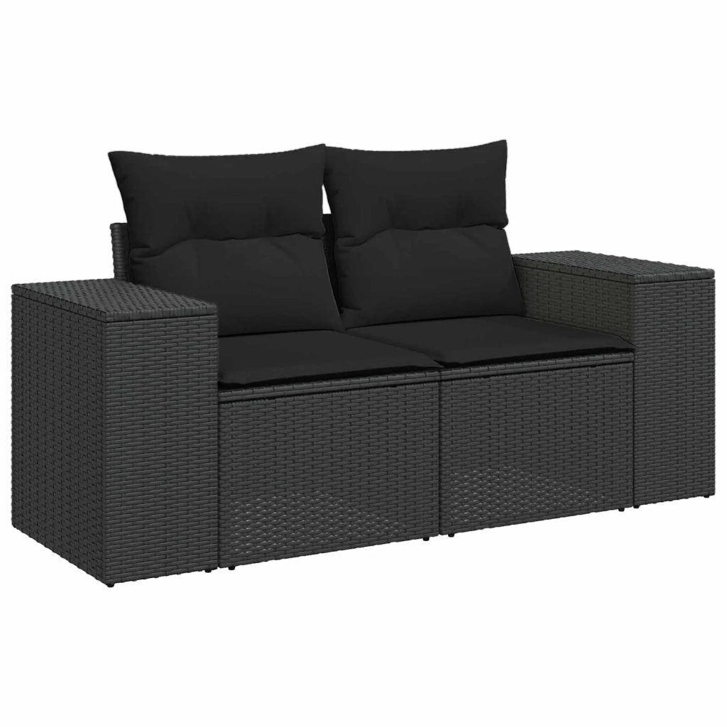 Set Divano da Giardino con cuscino 9 pcs Nero polyrattan