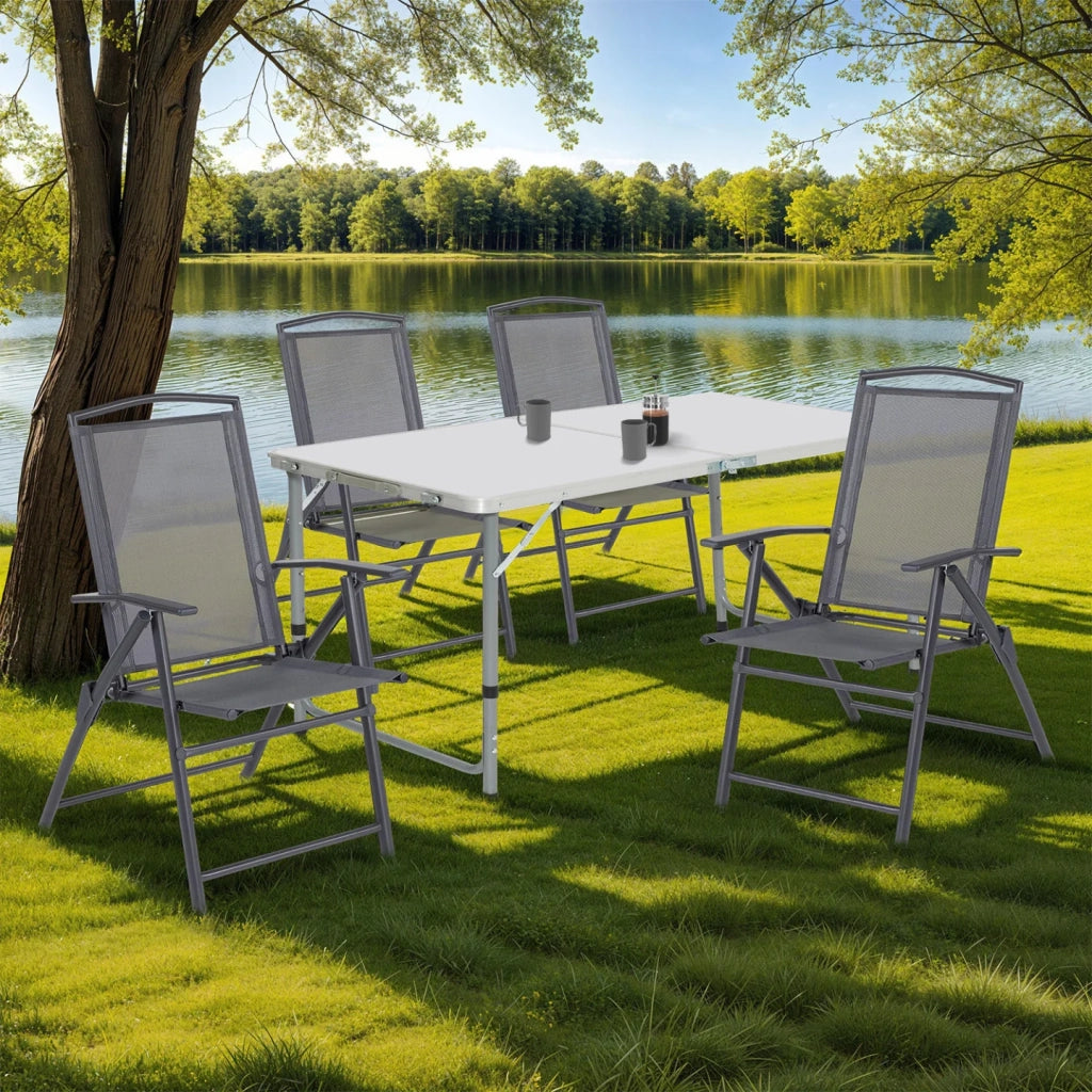 IDMarket - Set di 4 sedie da giardino pieghevoli ALGHERO in metallo e textilene grigio antracite con braccioli
