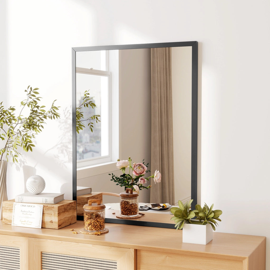 Specchio con Ganci ¨C Minimal ¨C Nero, Vetro e MDF, 60x80 cm