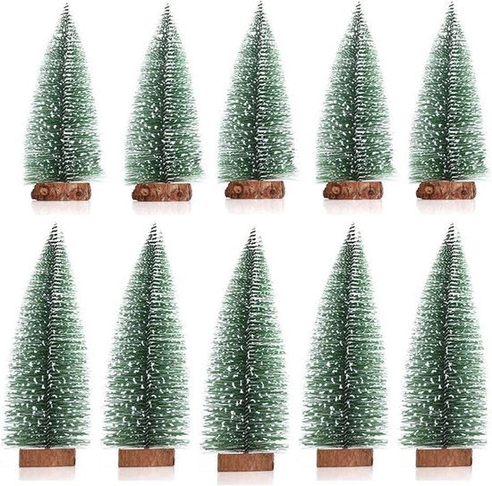 Mini alberi di Natale in legno con effetto neve, 10 pezzi, decorazioni per Natale e feste DIY