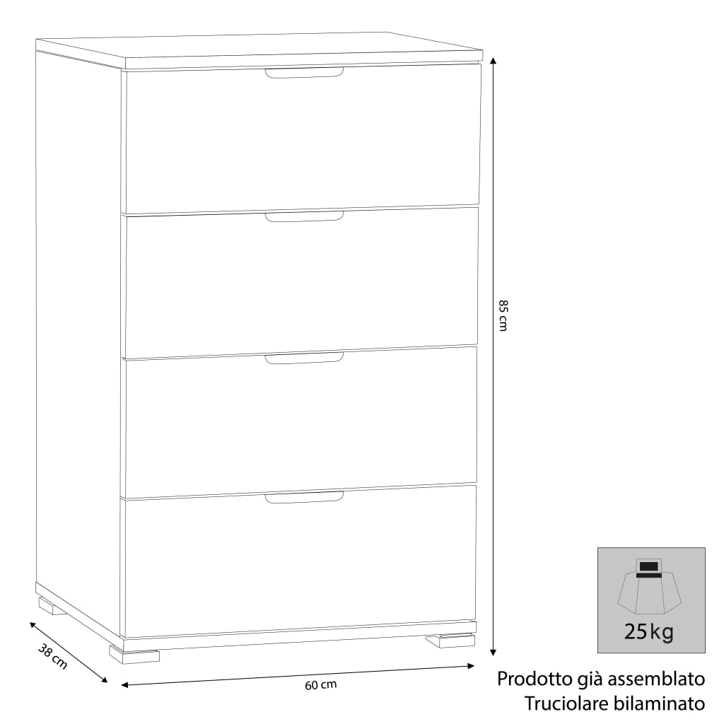 Cassettiera 4 cassetti in Legno Composito cm 60x38x85 - SCOTTIE