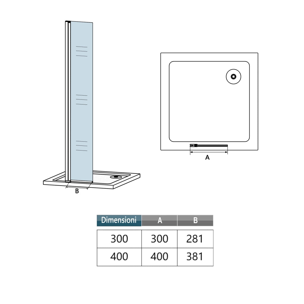 Paraspruzzo Paretina mobile 40x200cm per Walk In Vetro Temperato Trasparente da 6 mm Anticalcare Telaio Nero Opaco