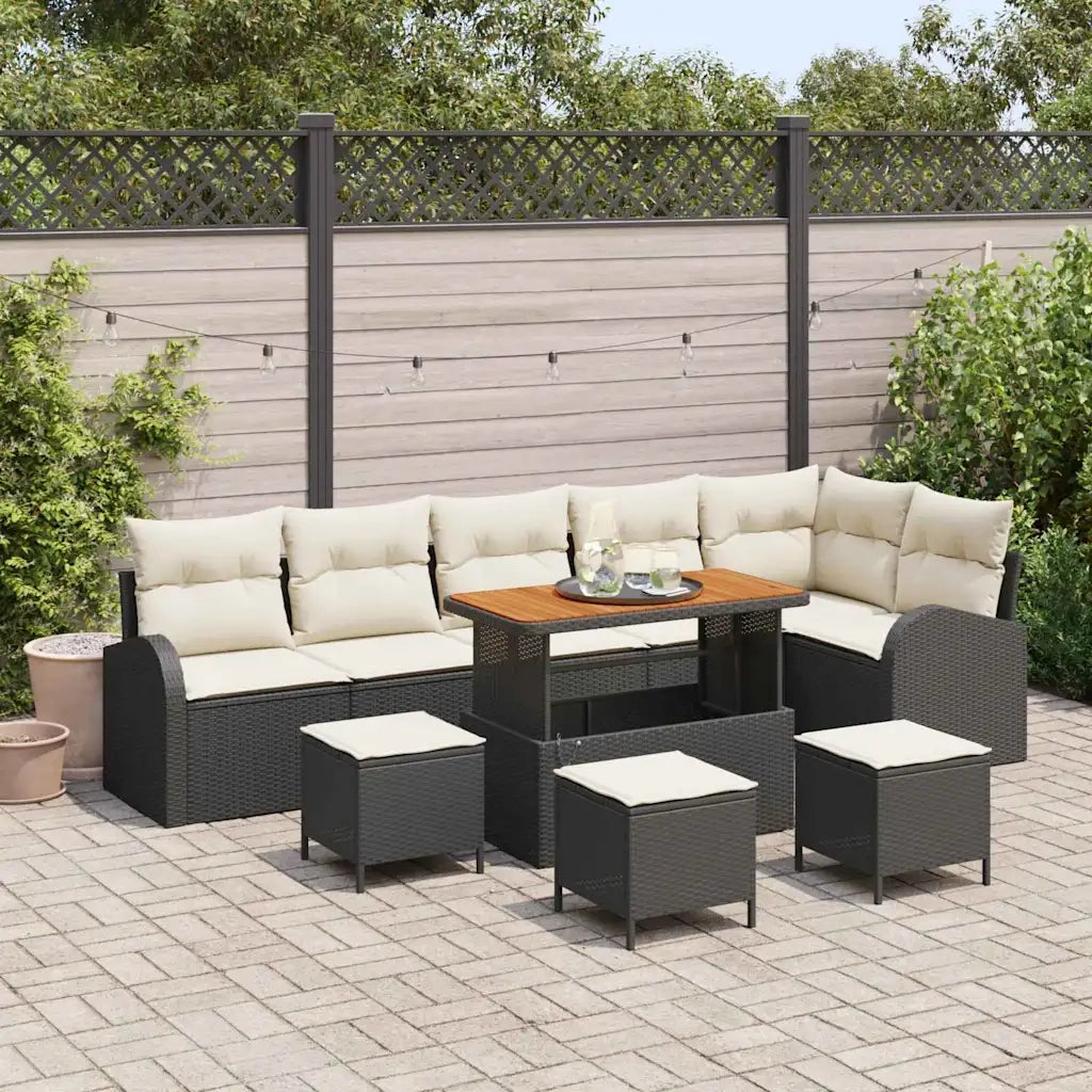 Set Divano da Giardino con cuscino 10 pcs Nero e Crema 3364370