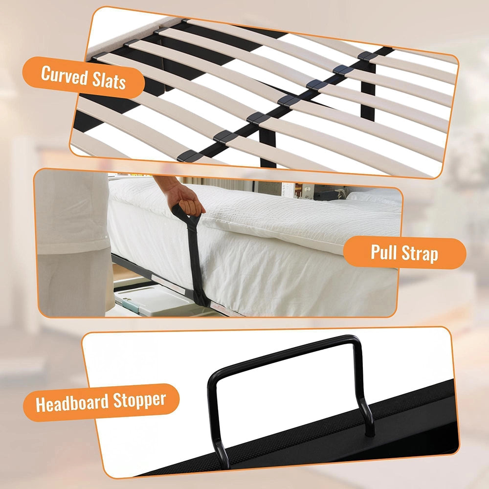 Letto imbottito-Xylo-140x190cm doppio porta-bicchiere USB idraulico lino grigio senza materasso