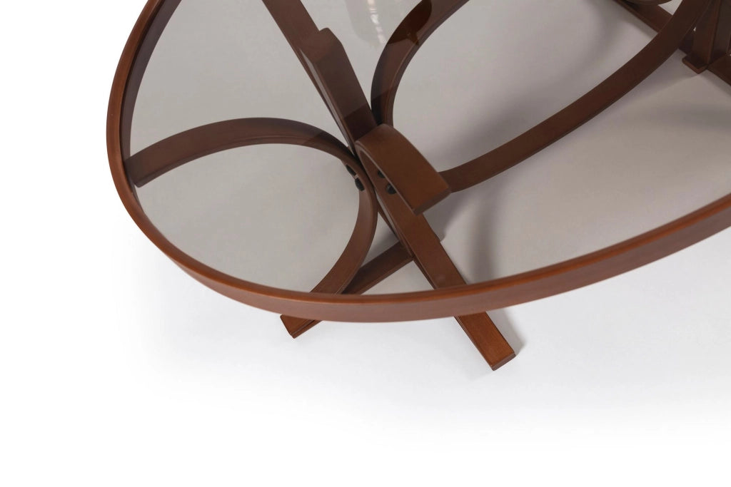 Sommo, Tavolino da Salotto Piano in Vetro Temperato, 112x78x47h cm Marrone Noce