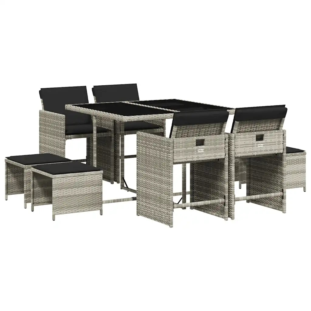 Set Pranzo da Giardino 9pz con Cuscini Grigio Chiaro Polyrattan 3210599