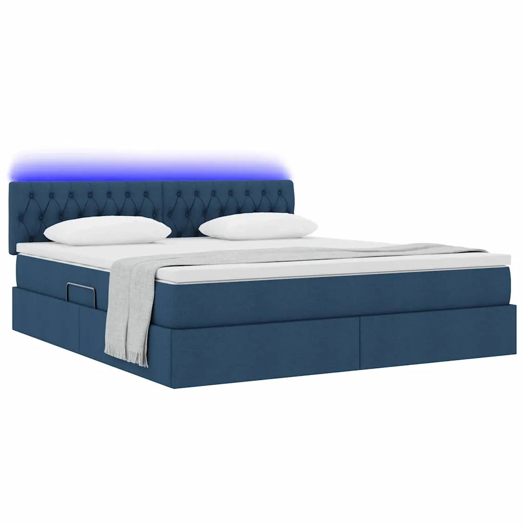 Letto con contenitore e LED con led Blu 180 x 200 cm Tessuto