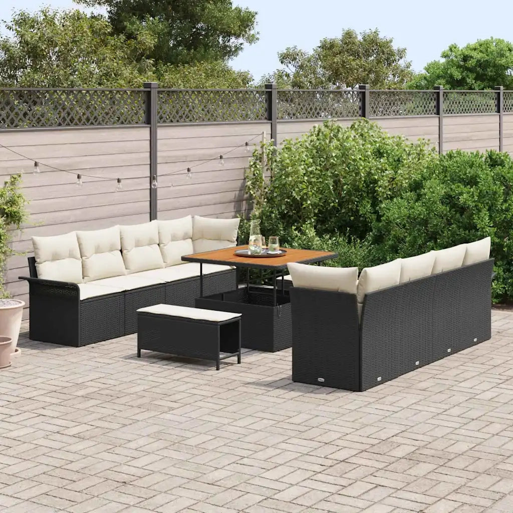 Set Divano da Giardino con cuscino 11 pcs Nero polyrattan